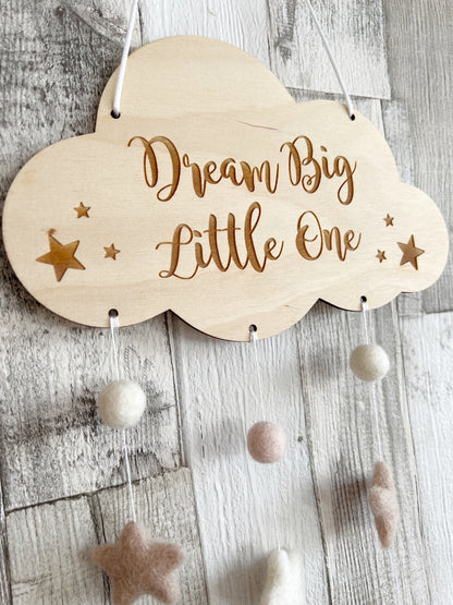 Dream Big Little One Mini Felt Ball Wall Mobile - Blush, Ivory & Fawn