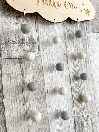 Dream Big Little One Mini Felt Ball Wall Mobile - Light Grey & Ivory