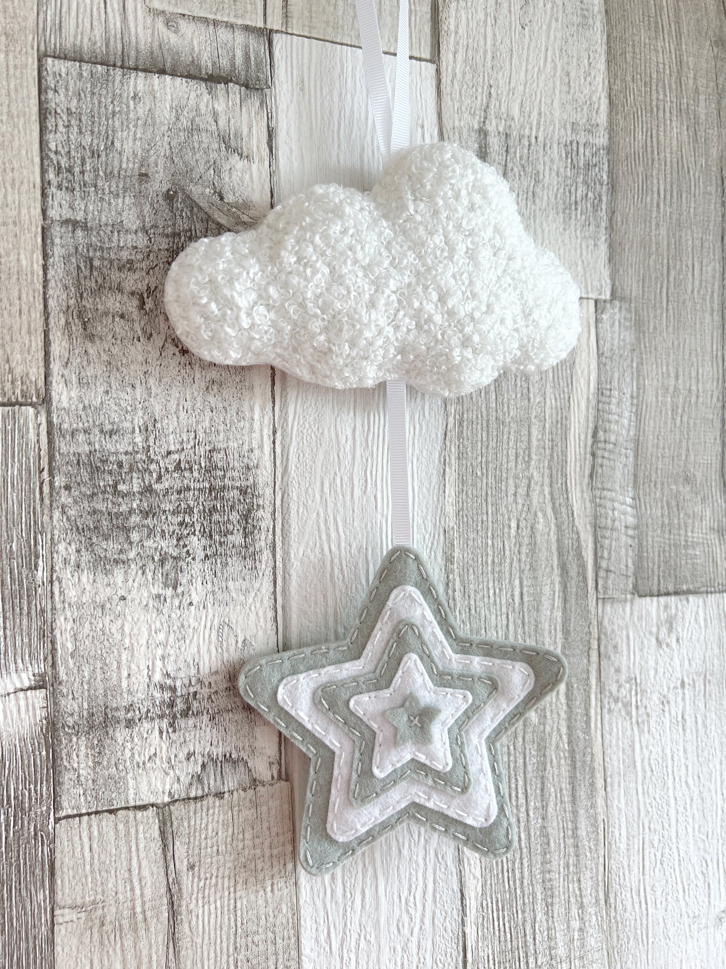 Layered Star & Cloud Wall Hanger - Light Grey & White Bouclé