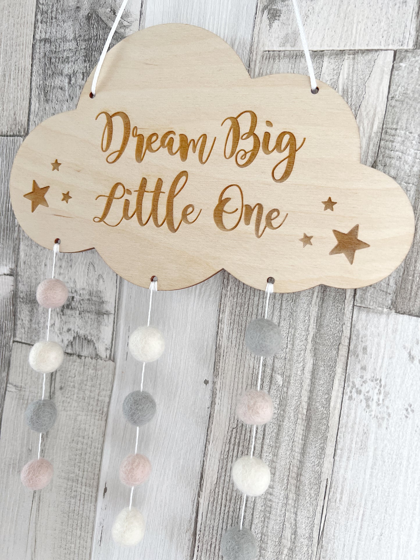 Dream Big Little One Mini Felt Ball Wall Mobile - Blush, Ivory & Light Grey