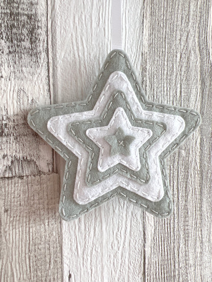 Layered Star & Cloud Wall Hanger - Light Grey & White Bouclé