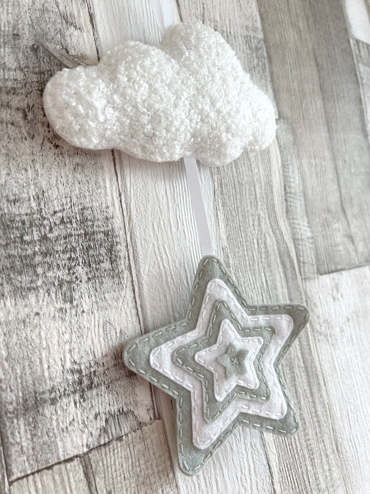 Layered Star & Cloud Wall Hanger - Light Grey & White Bouclé