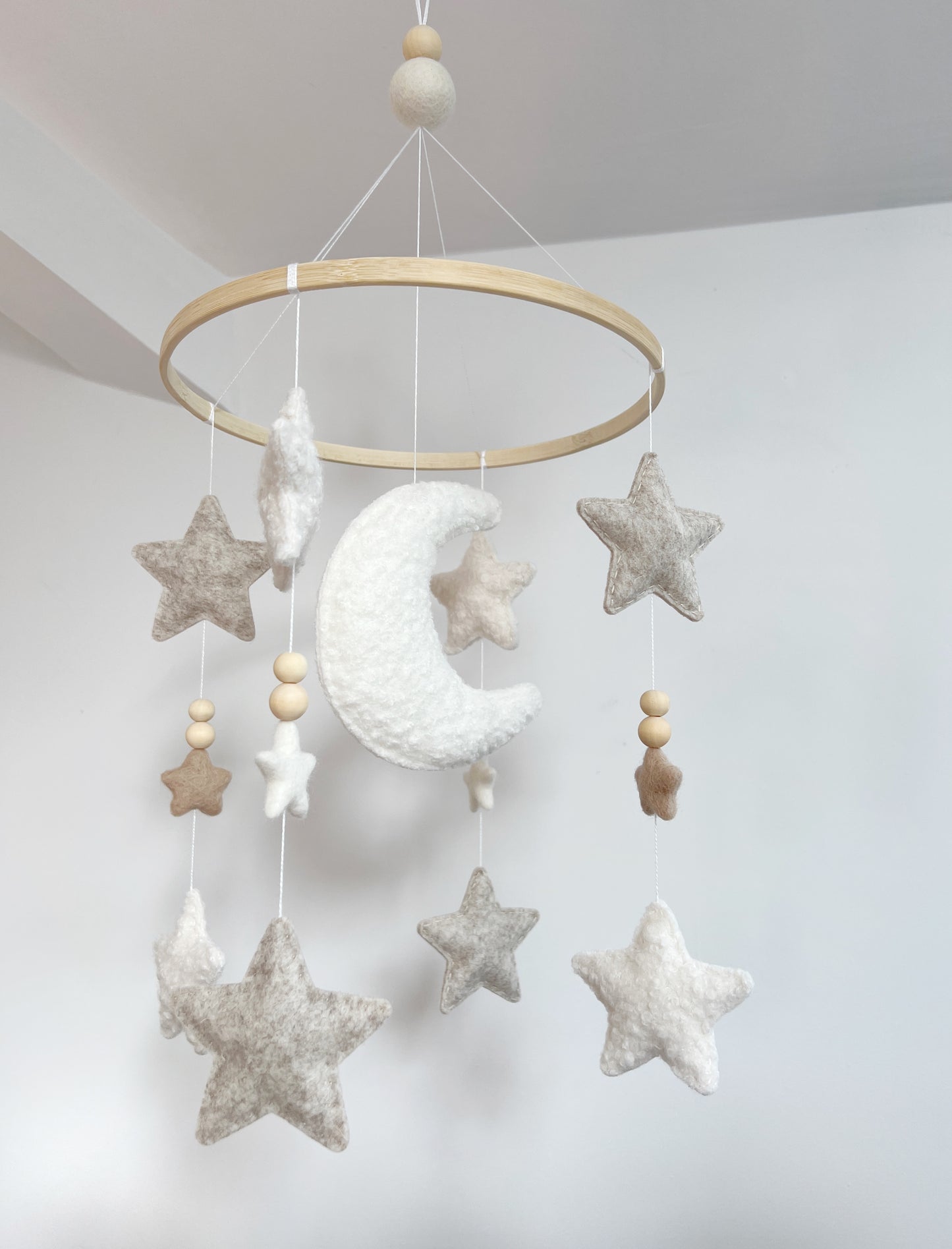 Moon & Stars Cot Mobile - Ivory Bouclé & Oatmeal Felt