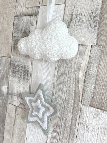 Layered Star & Cloud Wall Hanger - Light Grey & White Bouclé