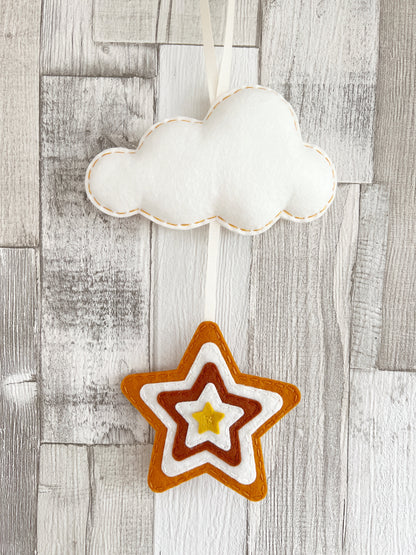 Layered Star & Cloud Wall Hanger - Rustic Tones - READY TO POST