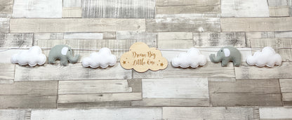 Dream Big Little One Clouds & Elephants Bunting - Grey & White