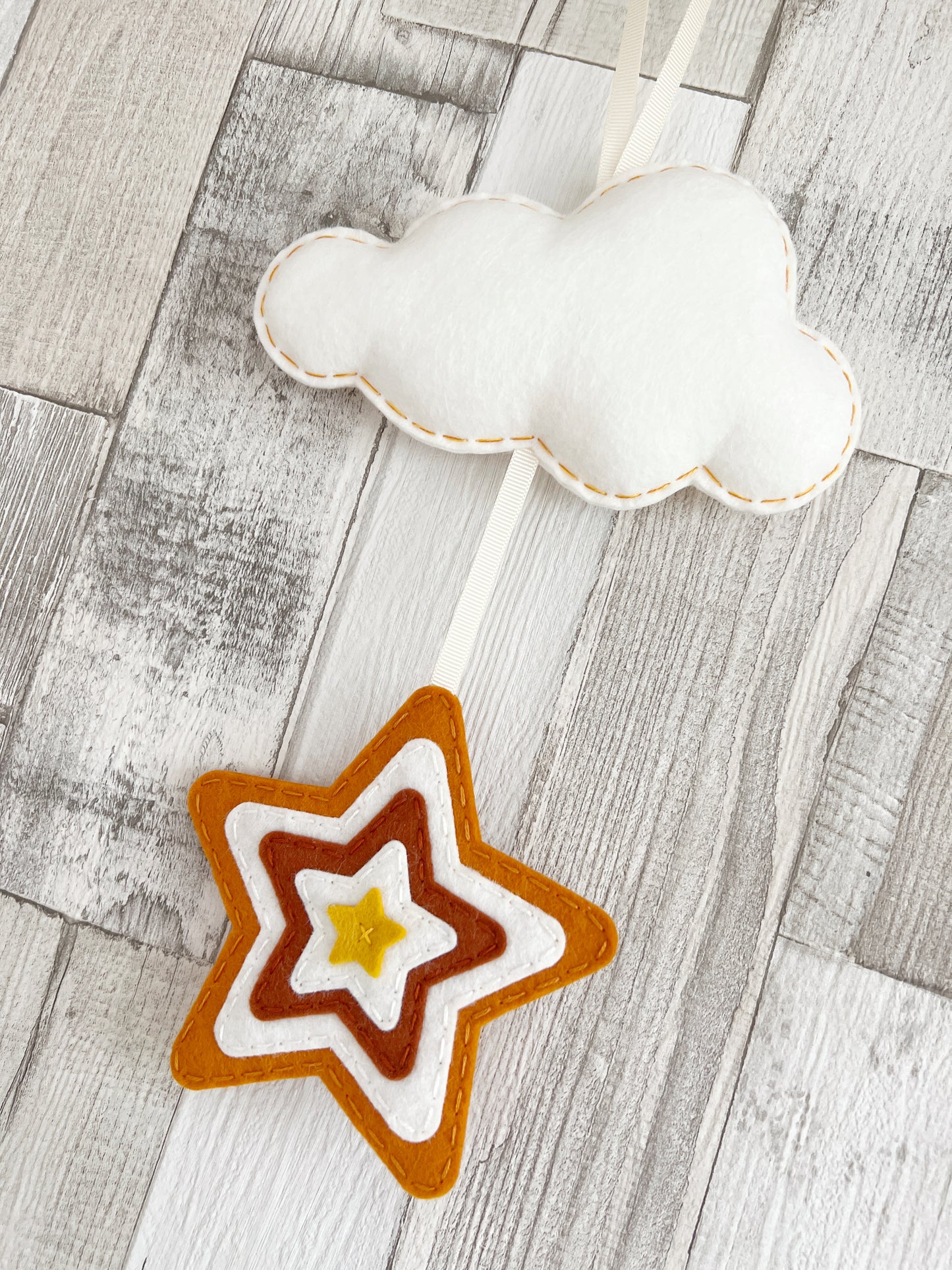 Layered Star & Cloud Wall Hanger - Rustic Tones