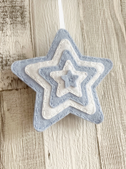 Layered Star & Cloud Wall Hanger - Baby Blue & White