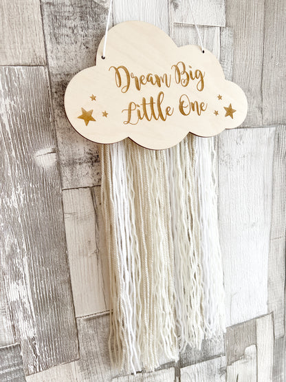 Dream Big Little One Engraved Cloud Wall Hanger - Beige, Cream & White