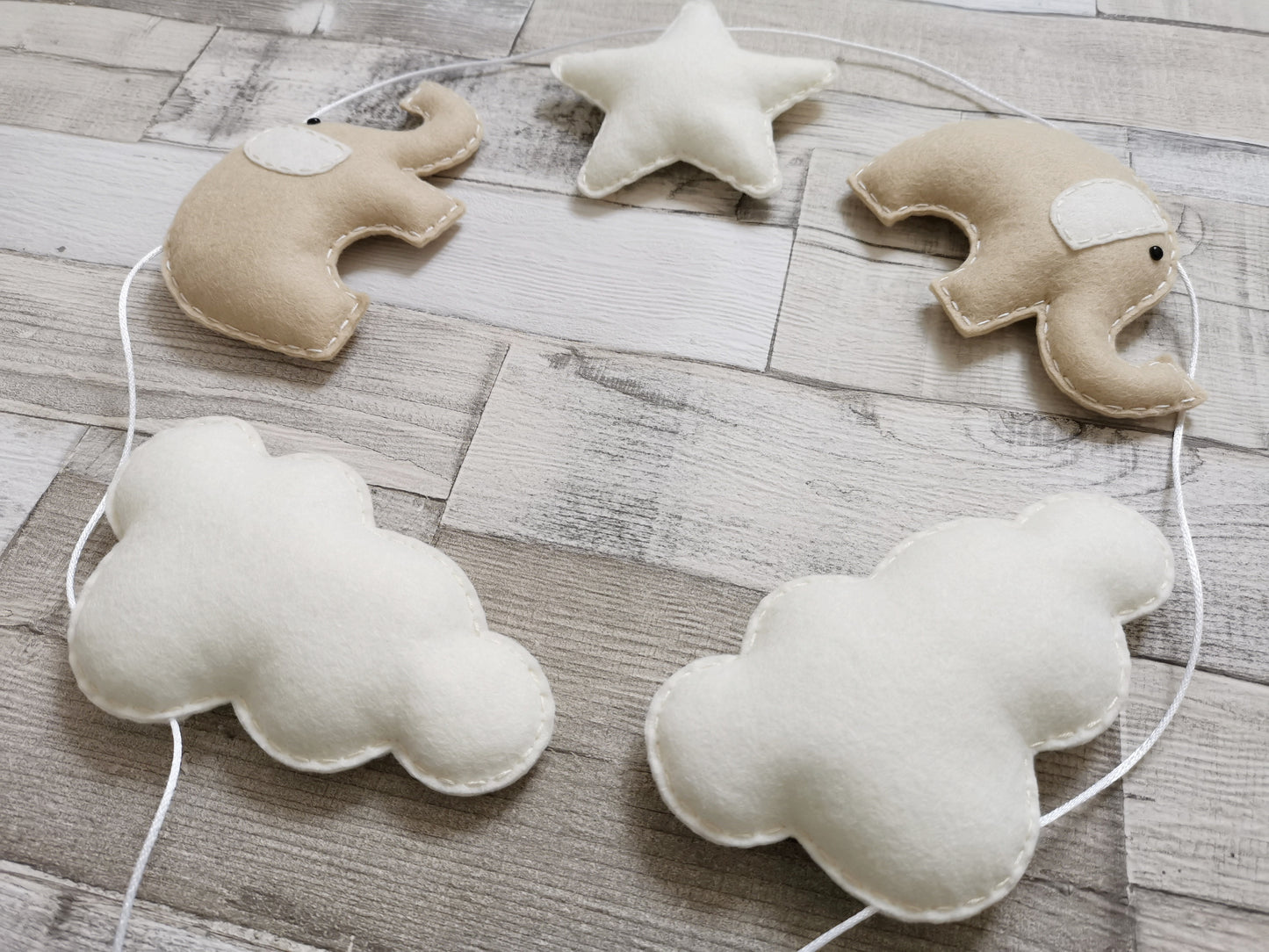 Elephants, Clouds & Star Bunting - Beige & Cream