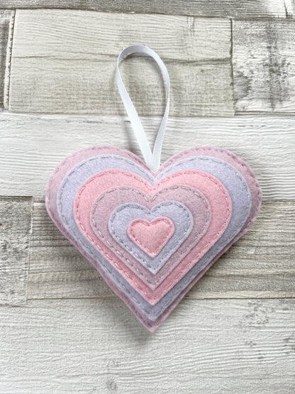 Lilac & Pink Layered Hanging Heart Decoration