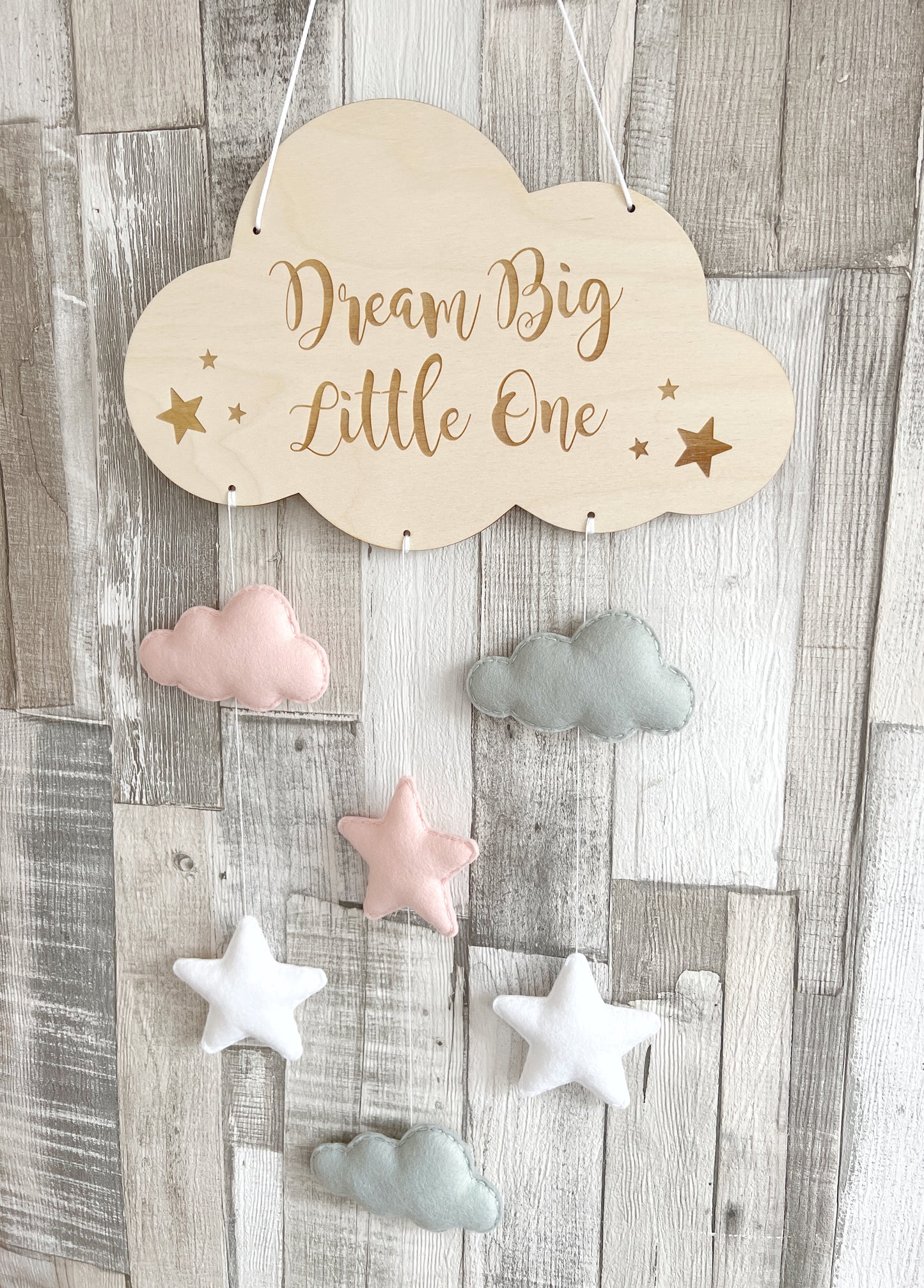Dream Big Little One Cloud Wall Mobile - Blush, White & Grey Clouds & Stars Mix