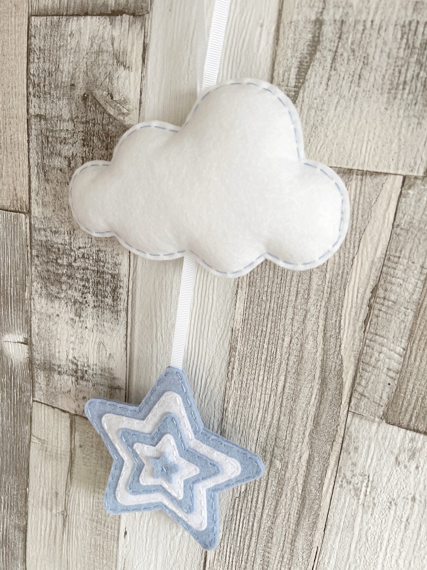 Layered Star & Cloud Wall Hanger - Baby Blue & White