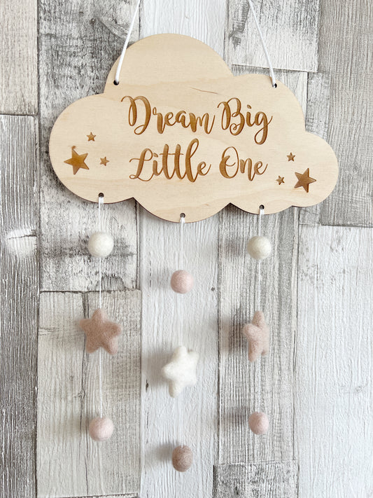 Dream Big Little One Mini Felt Ball Wall Mobile - Blush, Ivory & Fawn