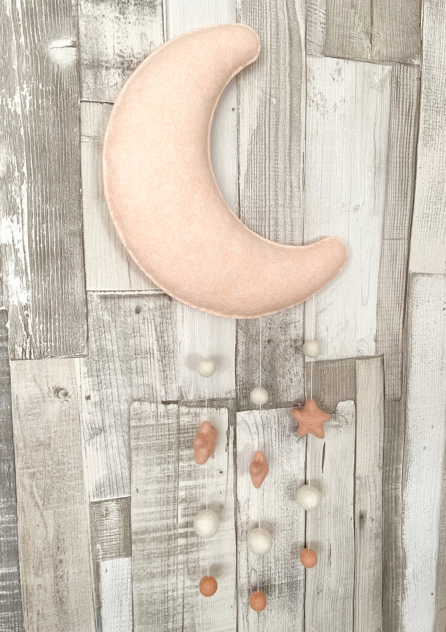 Peach Felt Balls & Stars Moon Wall Mobile