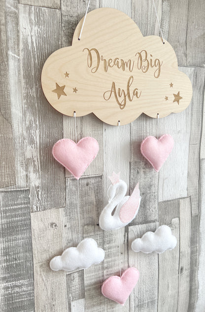 Dream Big Little One Cloud Wall Mobile - Swans & Hearts