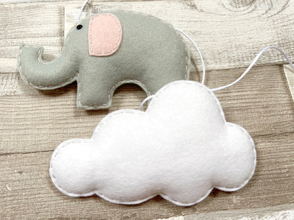 Personalised Stars with Elephants & Clouds Bunting - Baby Pink & Grey