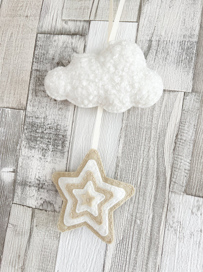 Layered Star & Cloud Wall Hanger - Ivory Bouclé Beige & Cream