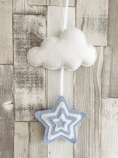 Layered Star & Cloud Wall Hanger - Baby Blue & White