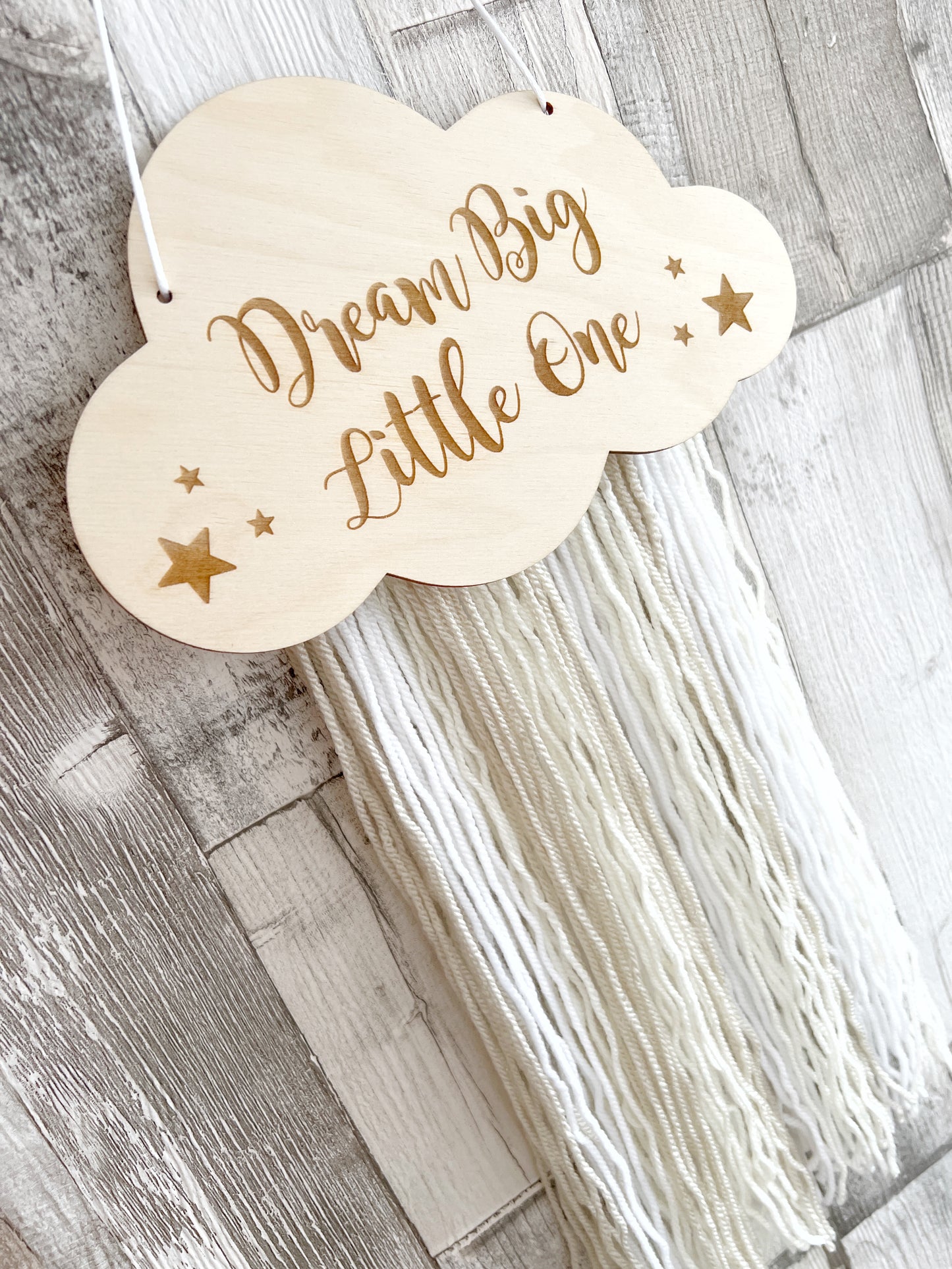 Dream Big Little One Engraved Cloud Wall Hanger - Beige, Cream & White