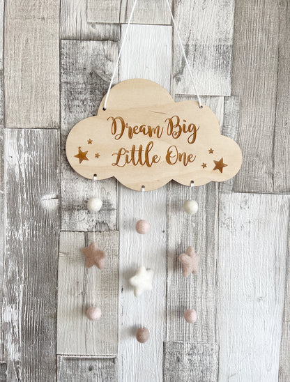 Dream Big Little One Mini Felt Ball Wall Mobile - Blush, Ivory & Fawn