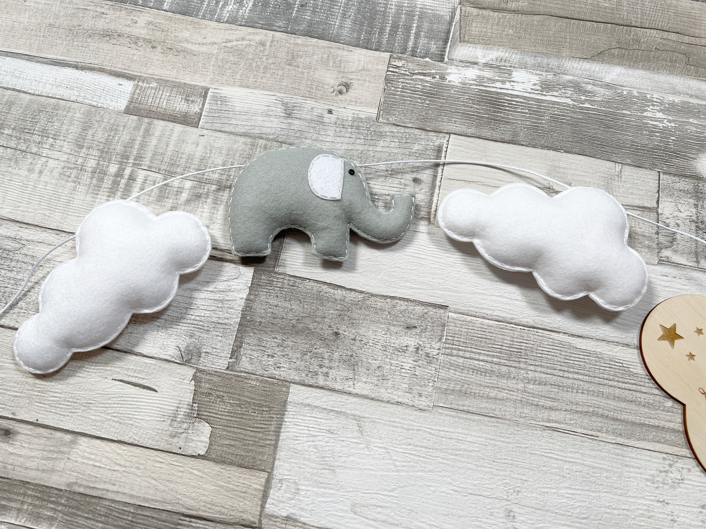 Dream Big Little One Clouds & Elephants Bunting - Grey & White