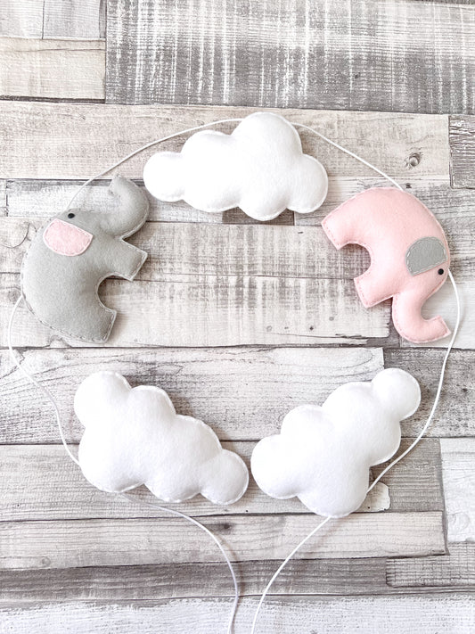 Elephants & Clouds Bunting - Blush Pink & Grey