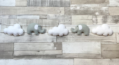 Elephants & Clouds Bunting - Grey & White