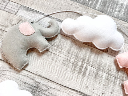 Elephants & Clouds Bunting - Blush Pink & Grey