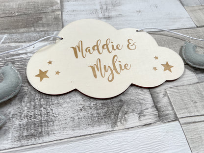 Personalised Engraved Cloud with Elephants & Clouds Bunting