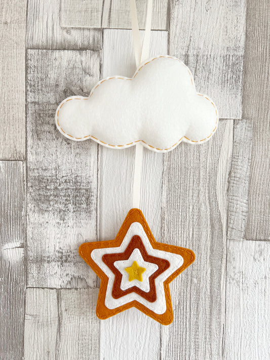 Layered Star & Cloud Wall Hanger - Rustic Tones