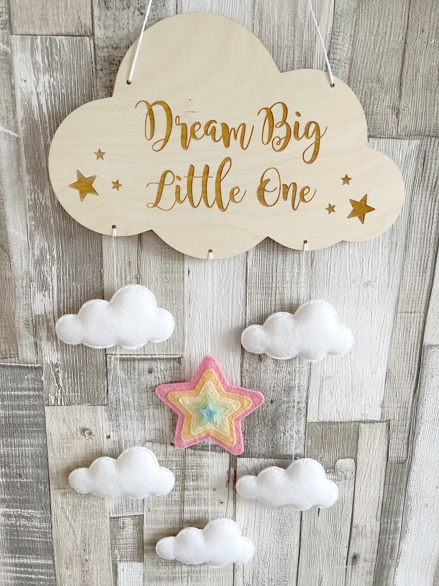 Dream Big Little One Cloud Wall Mobile - Layered Star & Clouds