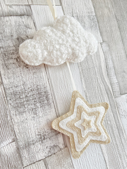 Layered Star & Cloud Wall Hanger - Ivory Bouclé Beige & Cream