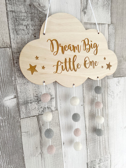 Dream Big Little One Mini Felt Ball Wall Mobile - Blush, Ivory & Light Grey