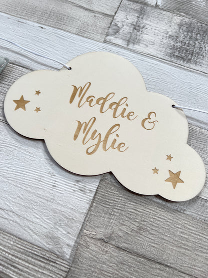 Personalised Engraved Cloud with Elephants & Clouds Bunting