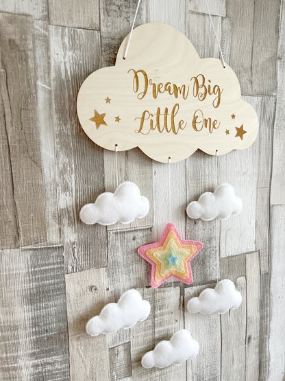 Dream Big Little One Cloud Wall Mobile - Layered Star & Clouds