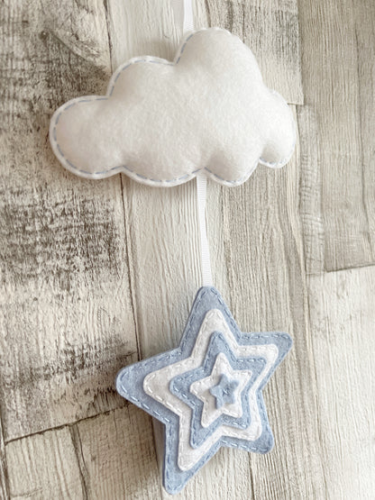 Layered Star & Cloud Wall Hanger - Baby Blue & White