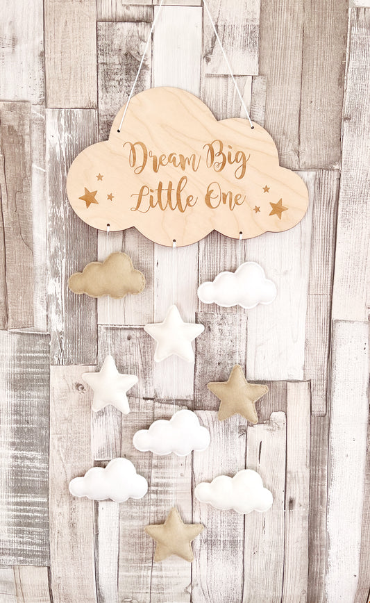 Dream Big Cloud Wall Mobile, Cloud Nursery Decor, Clouds & Stars Nursery Decor, Baby Nursery Mobile, Nursery Mobile, Cloud Theme Nursery, Neutral Nursery Decor, Baby Room Decor, Nursery Wall Art, Star Theme Nursery