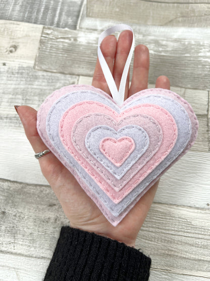 Lilac & Pink Layered Hanging Heart Decoration