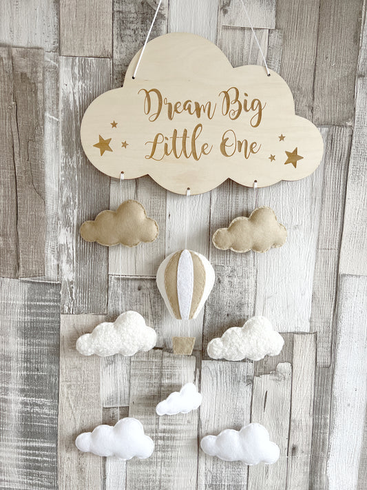 Dream Big Little One Cloud Wall Mobile - Hot Air Balloon & 7 Clouds