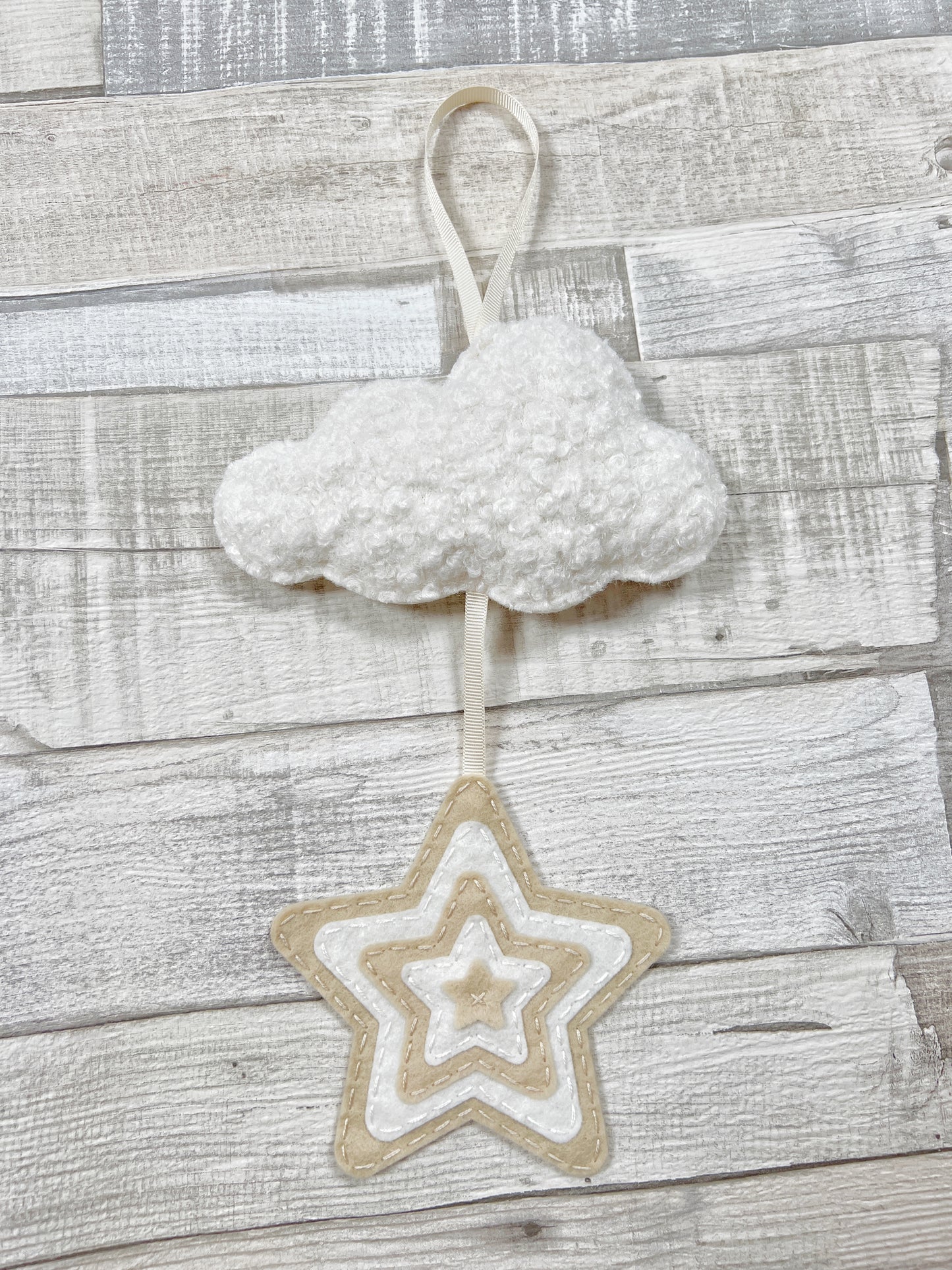 Layered Star & Cloud Wall Hanger - Ivory Bouclé Beige & Cream