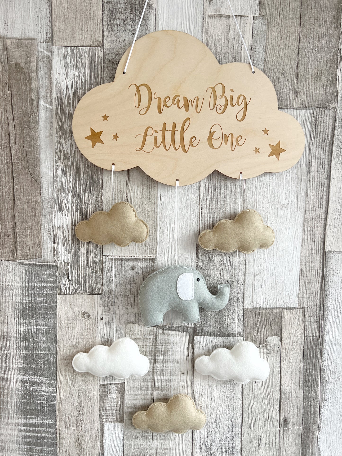 Dream Big Little One Cloud Wall Mobile - Elephant & Clouds