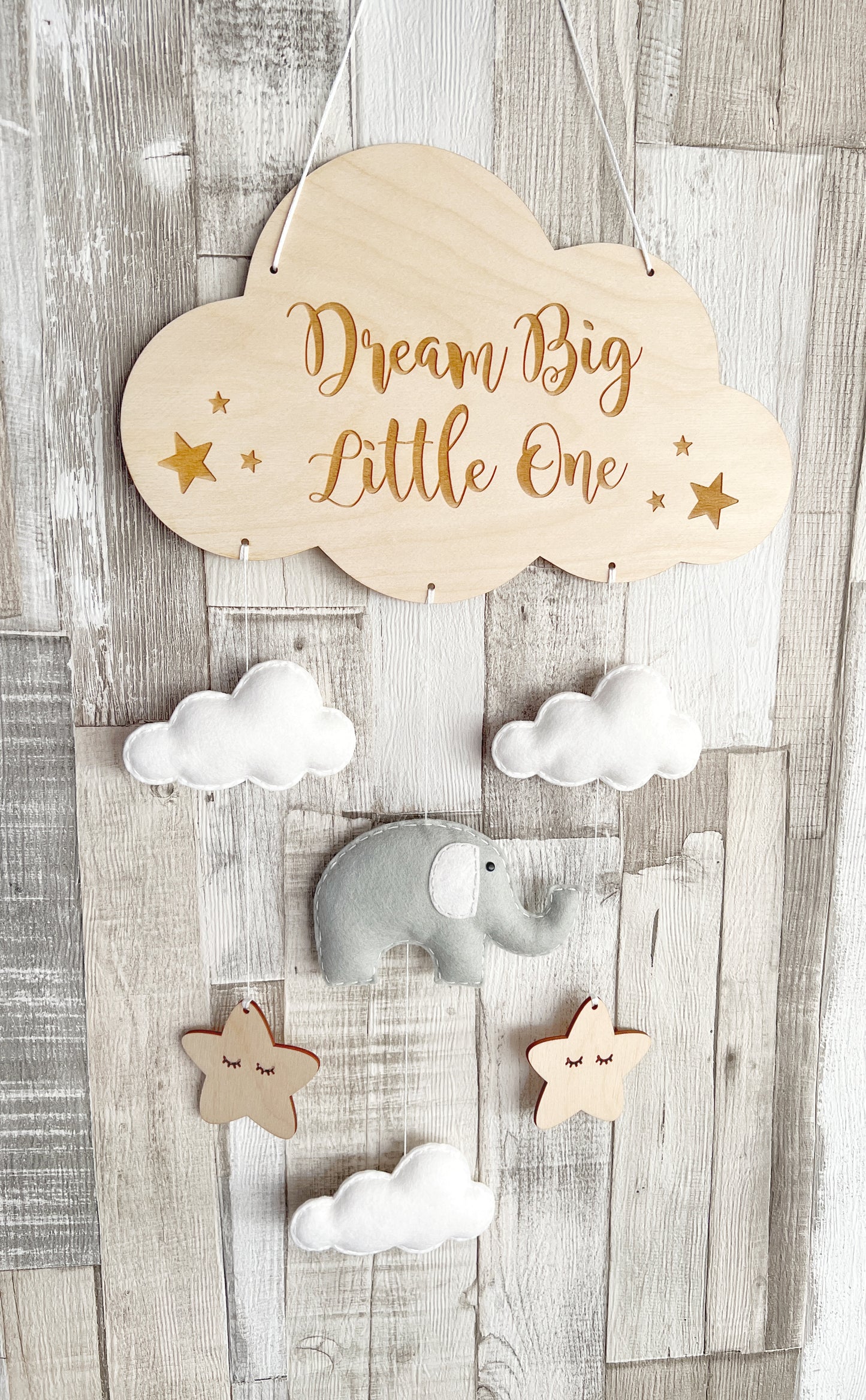 Dream Big Little One Cloud Wall Mobile - Elephant, Clouds & Sleepy Stars