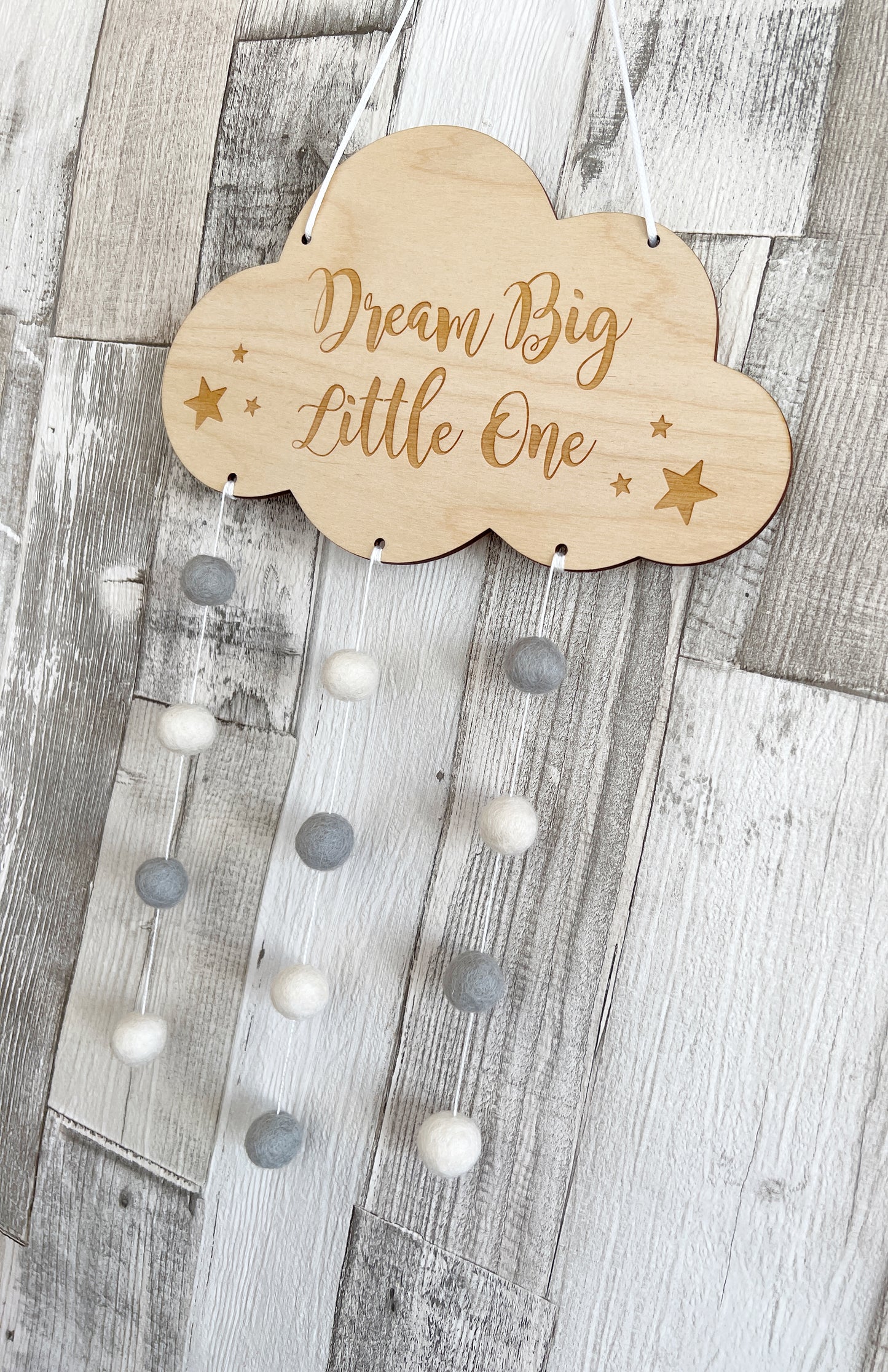 Dream Big Little One Mini Felt Ball Wall Mobile - Light Grey & Ivory