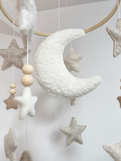 Moon & Stars Cot Mobile - Ivory Bouclé & Oatmeal Felt