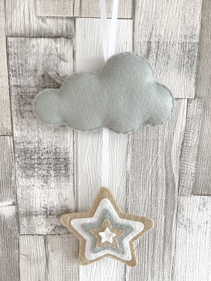 Layered Star & Cloud Wall Hanger - Beige, Cream & Grey - READY TO POST