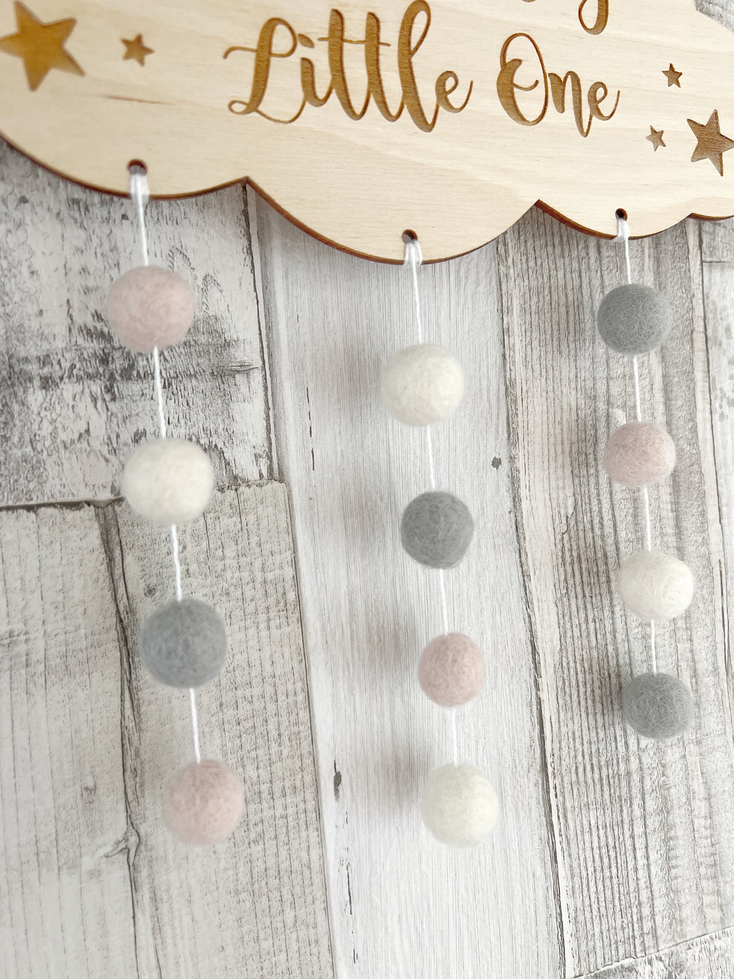 Dream Big Little One Mini Felt Ball Wall Mobile - Blush, Ivory & Light Grey