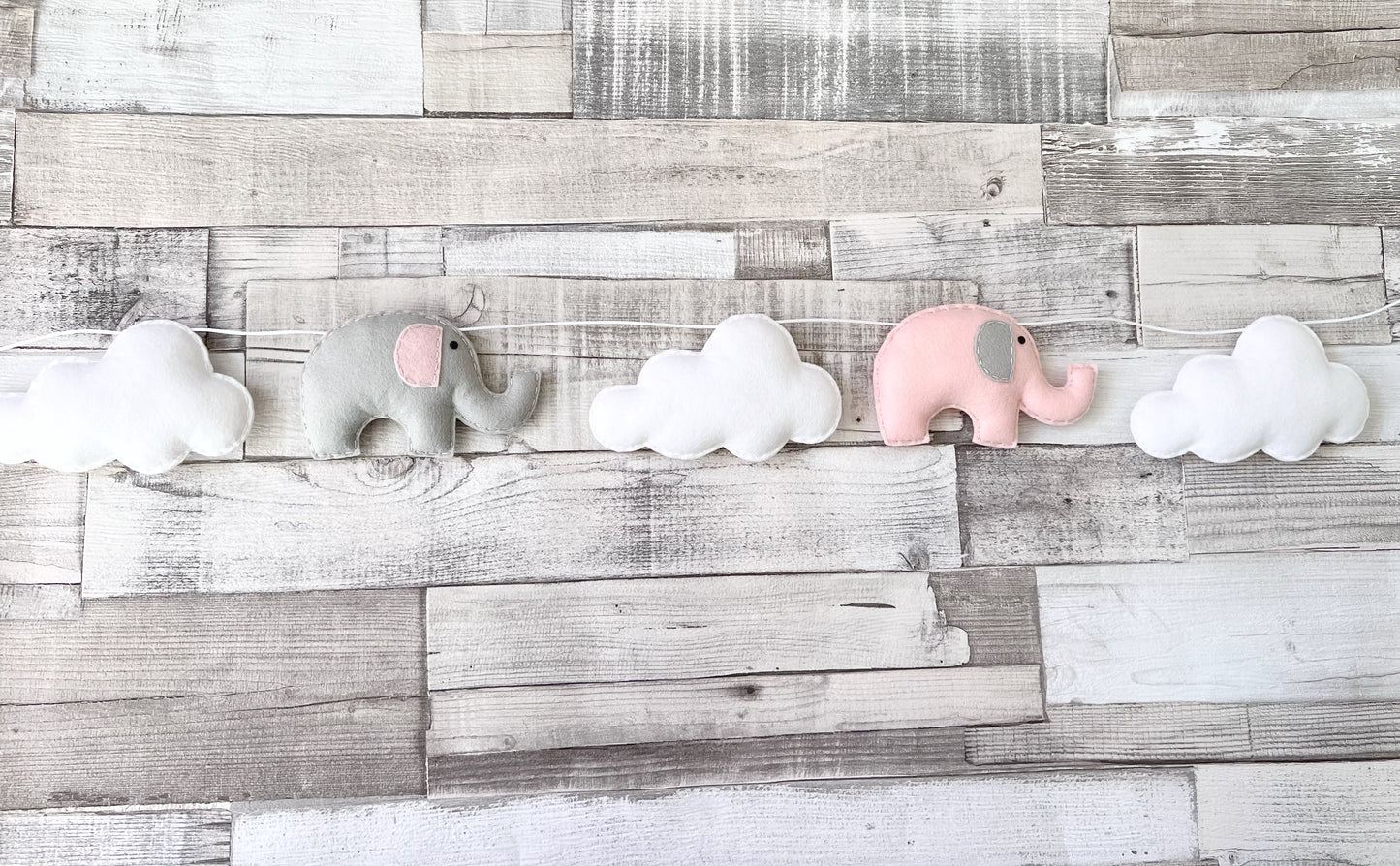 Elephants & Clouds Bunting - Blush Pink & Grey