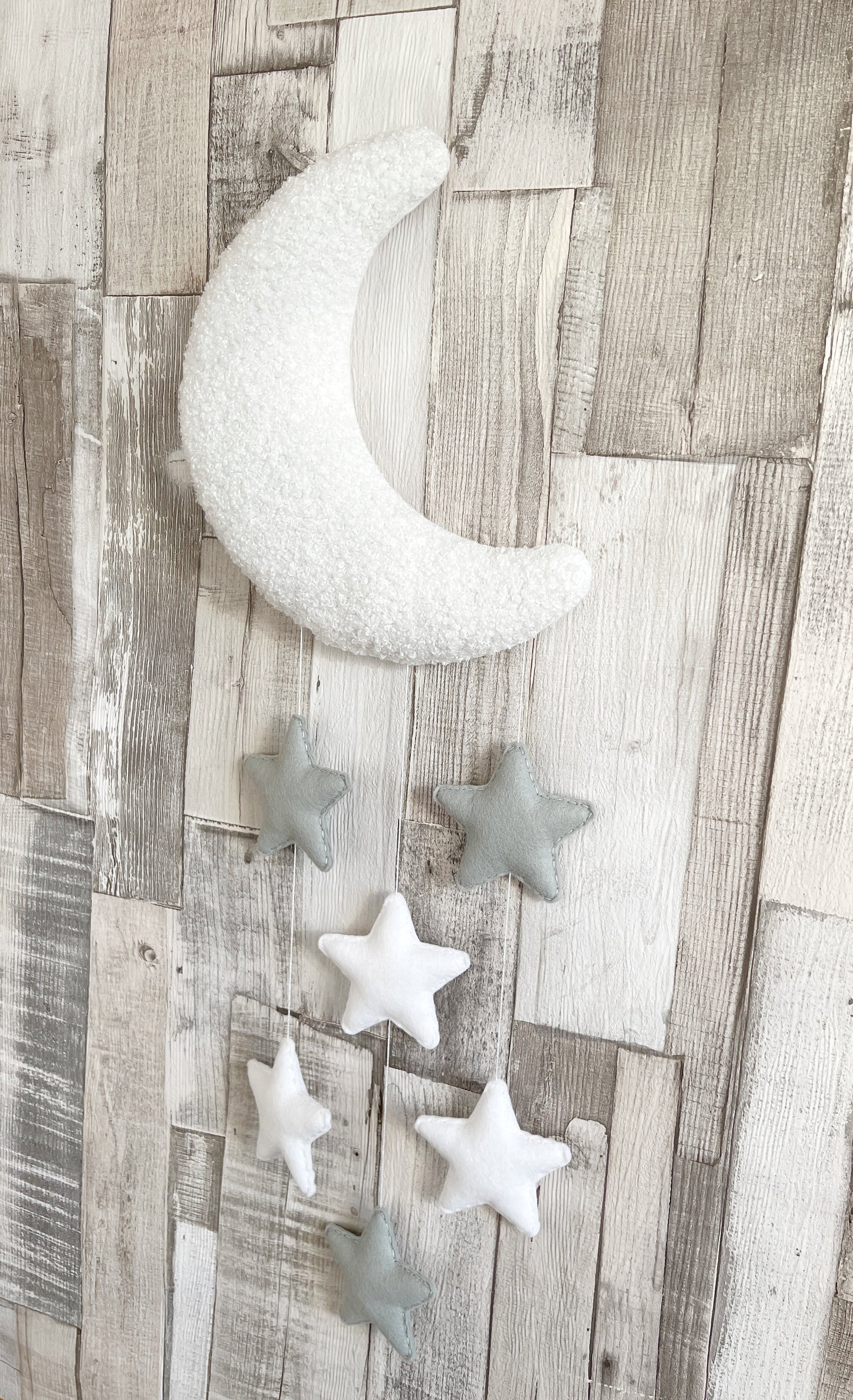 Grey & White Stars Moon Wall Mobile - READY TO POST